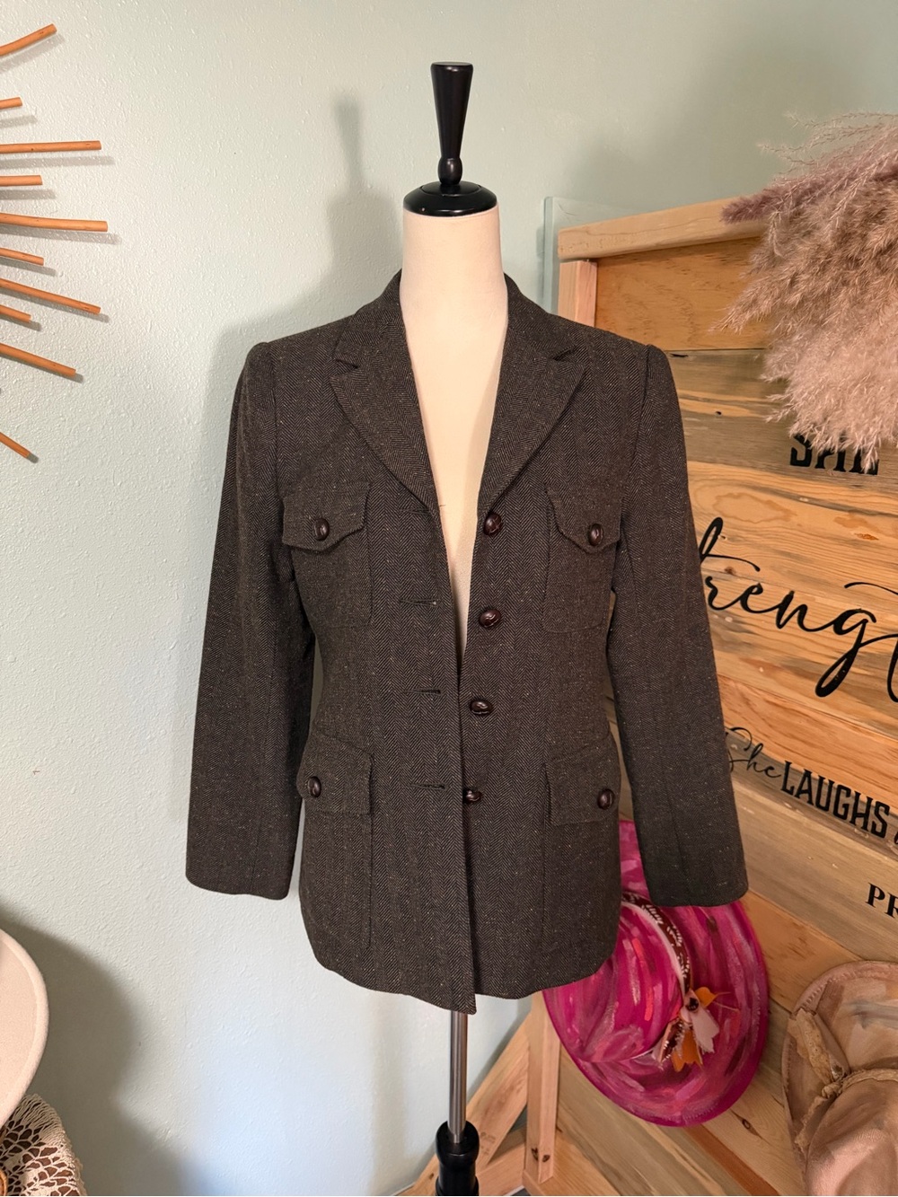 Vintage, Tailored Dark green Women's safari Jacket